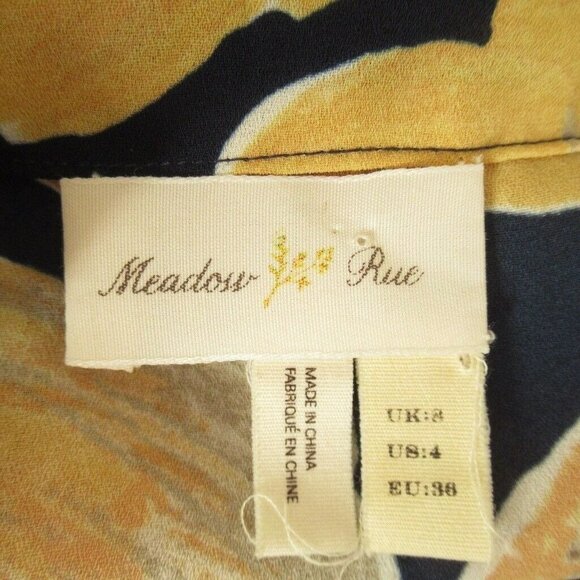 Anthropologie Meadow Rue Top 4 S Navy Blue Floral Long Sleeve Boho Peasant - Picture 5 of 5